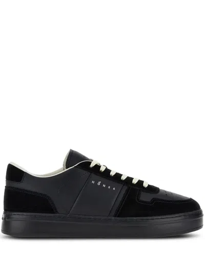 Hogan H-tv Smooth And Suede Leather Sneakers In Black