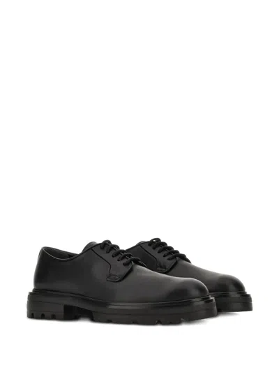 Hogan Chunky Sole Round Toe Derby Shoes In Black