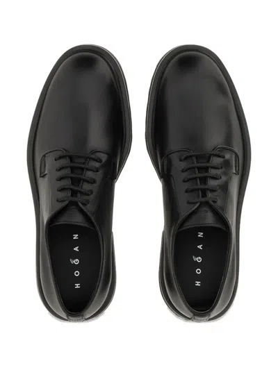 Hogan Chunky Sole Round Toe Derby Shoes In Black