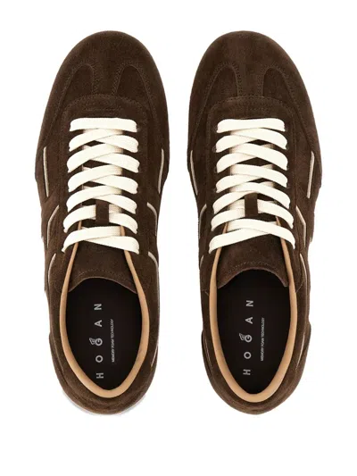 Hogan Suede Upper Sneakers With Contrasting Stitching In Brown