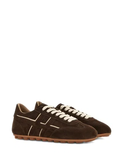 Hogan Suede Upper Sneakers With Contrasting Stitching In Brown