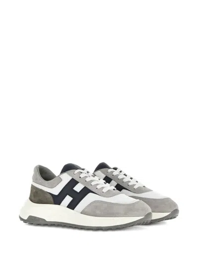 Hogan Round Toe Rubber Sole Panelled Design Sneakers In Gray