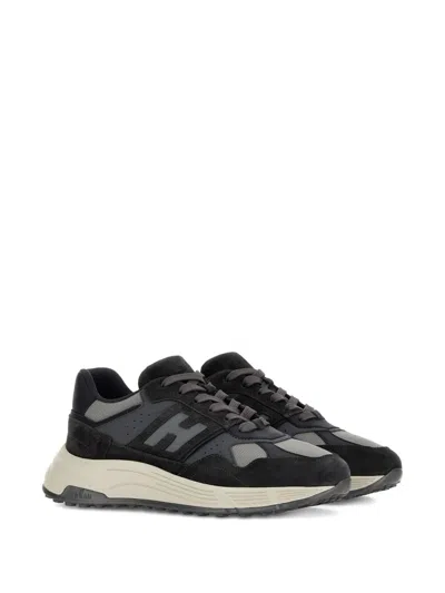 Hogan Suede And Smooth Leather Hyperlight Sneakers With Technical Fabric Inserts In Black