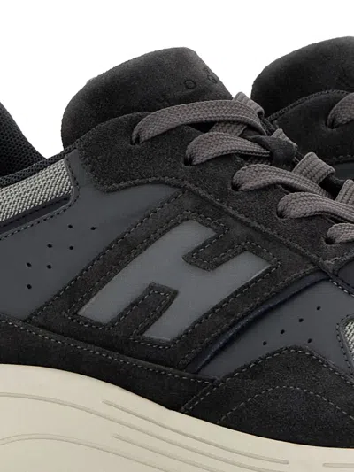 Hogan Suede And Smooth Leather Hyperlight Sneakers With Technical Fabric Inserts In Black
