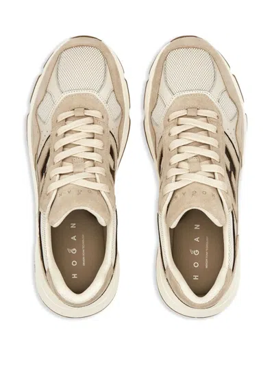 Hogan Suede, Smooth Leather And Mesh Hyperlight Sneakers In Neutral