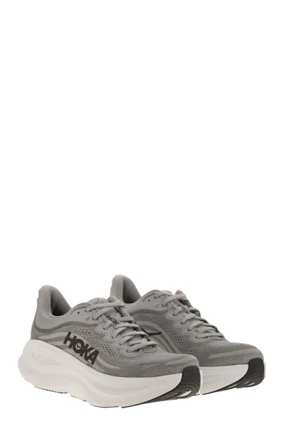 Hoka Bondi 9 Grey Low Top Sneakers With Maxi Logo Lettering On The Side In Tech Fabric Unisex In Gray