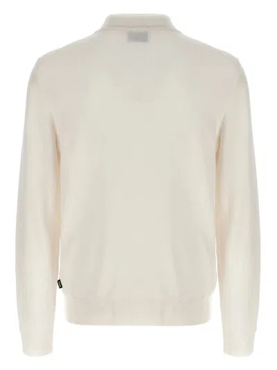 Hugo Boss Zip-neck Sweatshirt In Stretch-cotton Jacquard In Neutral
