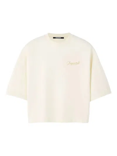 Jacquemus Beige Crewneck Logo T-shirt In Neutral