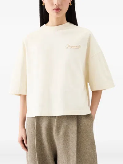 Jacquemus Beige Crewneck Logo T-shirt In Neutral