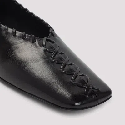 Jil Sander Ring Whipstitch-trimmed Leather Ballet Flats In Black