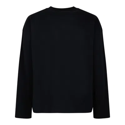Jil Sander Men Black Long Sleeve T-shirt With Front Logo Print In Cotton Man In Black
