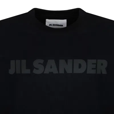 Jil Sander Men Black Long Sleeve T-shirt With Front Logo Print In Cotton Man In Black
