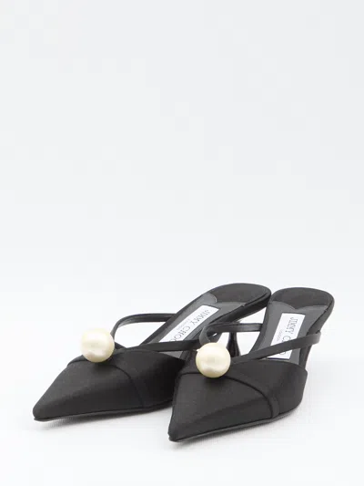 Jimmy Choo Pointed Toe Kitten Heel Sandals With Pearl Embellishment