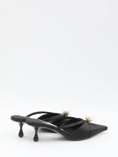 Jimmy Choo Pointed Toe Kitten Heel Sandals With Pearl Embellishment