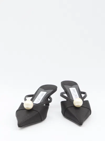 Jimmy Choo Pointed Toe Kitten Heel Sandals With Pearl Embellishment