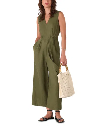 Whistles Petite Belted Seamed Linen Jumpsuit In Green