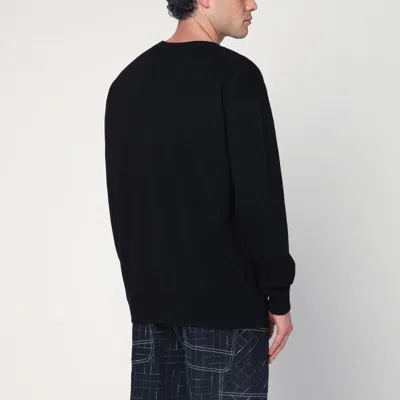 Kenzo Black Knit Jumper With Boke Flower Logo Patch On The Chest In Wool Man In Black