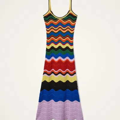 La Doublej Striped Crocheted Cotton Maxi Dress