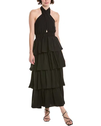 Endless Rose Crossed Halter Neck Tiered Maxi Dress In Black