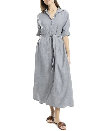 Max Studio Large Roll Sleeve Belted Dress In Blue