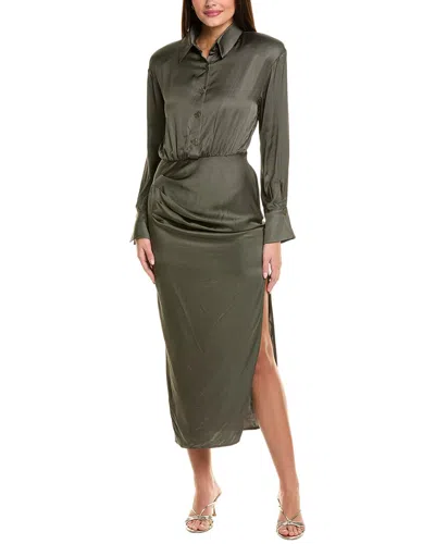 Astr Elizabello Satin Midi Shirt Dress In Moss In Green