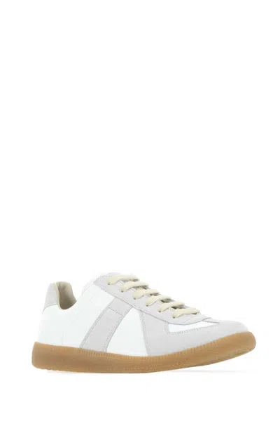Maison Margiela Women Replica Low-top Leather Sneakers With Suede Inserts In White