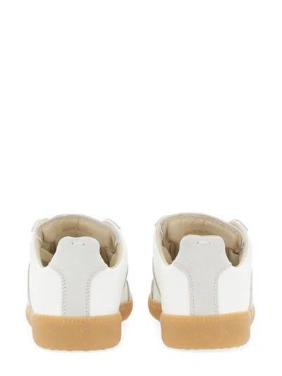 Maison Margiela Women Replica Low-top Leather Sneakers With Suede Inserts In White