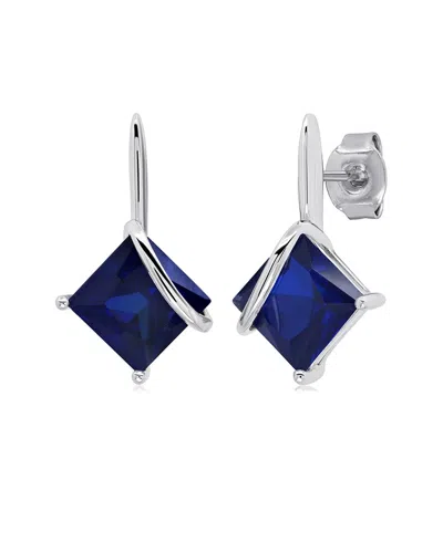 Maxcolor Silver 3.80 Ct. Tw. Lab-grown Blue Sapphire Drop Earrings In Metallic