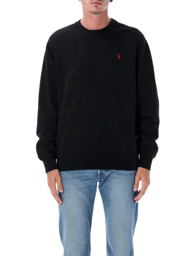 Polo Ralph Lauren Black Crewneck Sweatshirt With Pony Embroidery In Cotton Blend Man In Blue