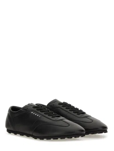 Marni Leather Low-top Sneakers And Contrasting Sole In Black