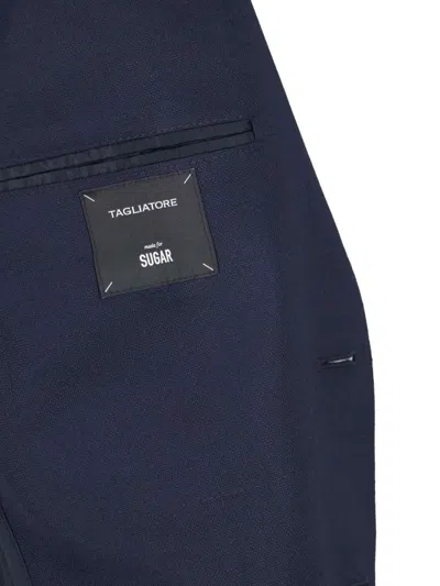 Tagliatore Pique-texture Single-breasted Blazer In Blue