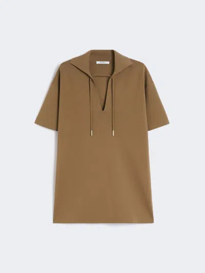 Max Mara Relaxed Fit Deep V-neck Brown Top With Drawstring Details In Brown