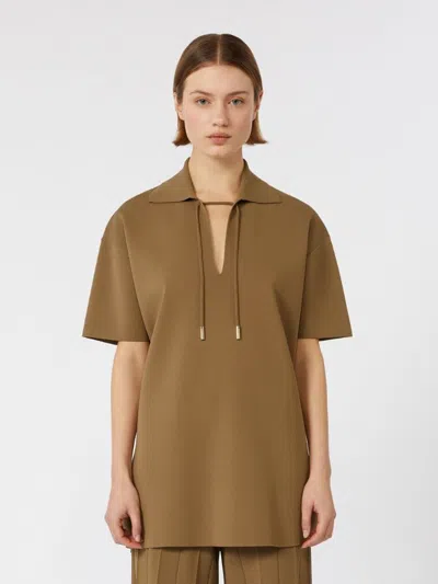 Max Mara Relaxed Fit Deep V-neck Brown Top With Drawstring Details In Brown