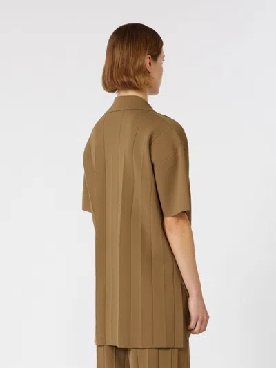 Max Mara Relaxed Fit Deep V-neck Brown Top With Drawstring Details In Brown