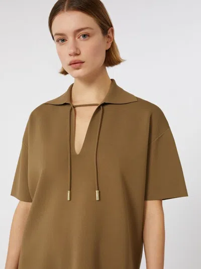 Max Mara Relaxed Fit Deep V-neck Brown Top With Drawstring Details In Brown