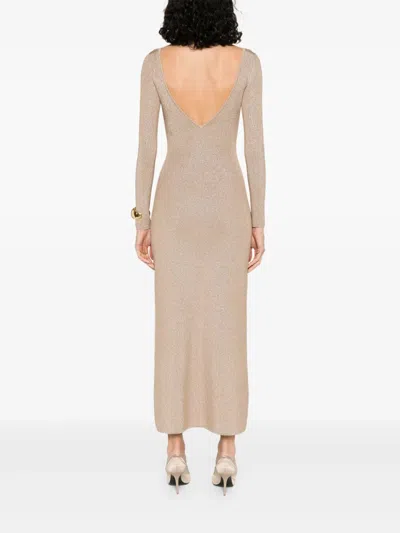Max Mara Back V-neckline Lurex Dress In Nude