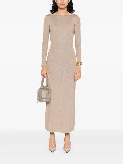 Max Mara Back V-neckline Lurex Dress In Nude