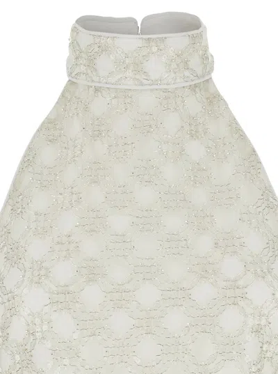 Rotate Birger Christensen Cream Mini Dress With All-over Sequins And Halter Neck In White