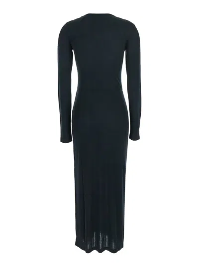 Isabel Marant Étoile 'jelina' Black Midi Dress With Round Neck And Ruched Details In Modal Stretch Woman In Blue