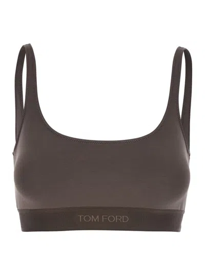 Tom Ford Logo Underband Bralette Bra In Gray