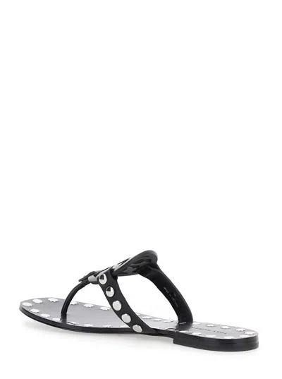 Tory Burch Black Thong Sandals With Logo On The Front And Stud Embellishments In Leather Woman