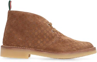 Gucci Brown Oxford Shoes With Web Detail On The Heel And Low Heel In Gg Canvas Man In Brown