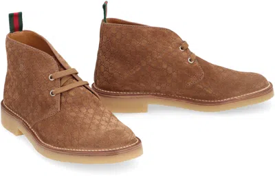Gucci Brown Oxford Shoes With Web Detail On The Heel And Low Heel In Gg Canvas Man In Brown