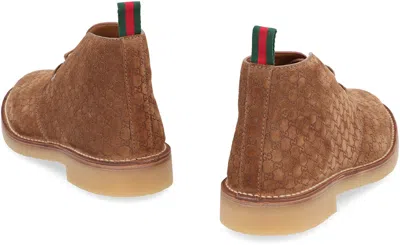Gucci Brown Oxford Shoes With Web Detail On The Heel And Low Heel In Gg Canvas Man In Brown