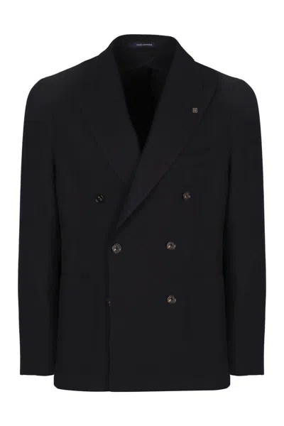 Tagliatore New York Black Wool Double-breasted Jacket In Black