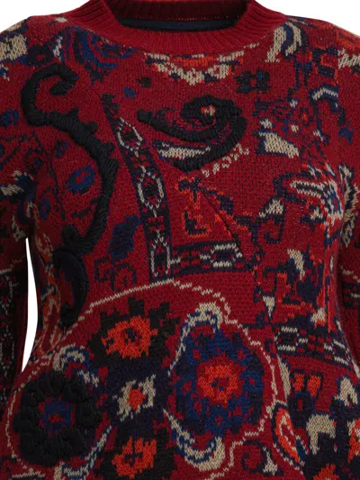 Sacai Womens Bordeaux Floral Wavy-hem Wool Jumper In Red