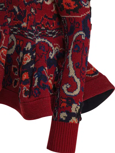 Sacai Womens Bordeaux Floral Wavy-hem Wool Jumper In Red