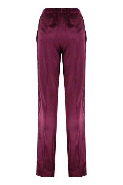 Tom Ford Fuchsia Pants With Elastic Waist With Logo Lettering In Silk Stretch Woman In Burgundy