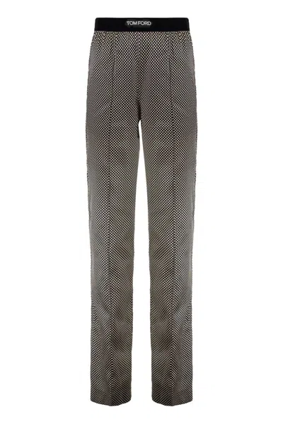 Tom Ford Printed Polka Dot Stretch Satin Pj Pants Trousers Multicolor In Gray