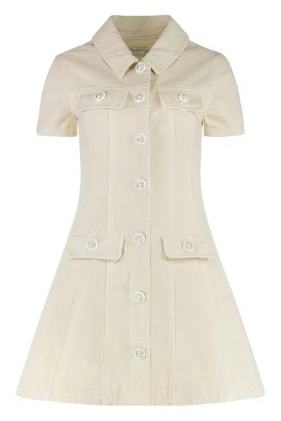 Self-portrait Structured Beige Dress With Classic Collar And Flap Pockets In Neutral